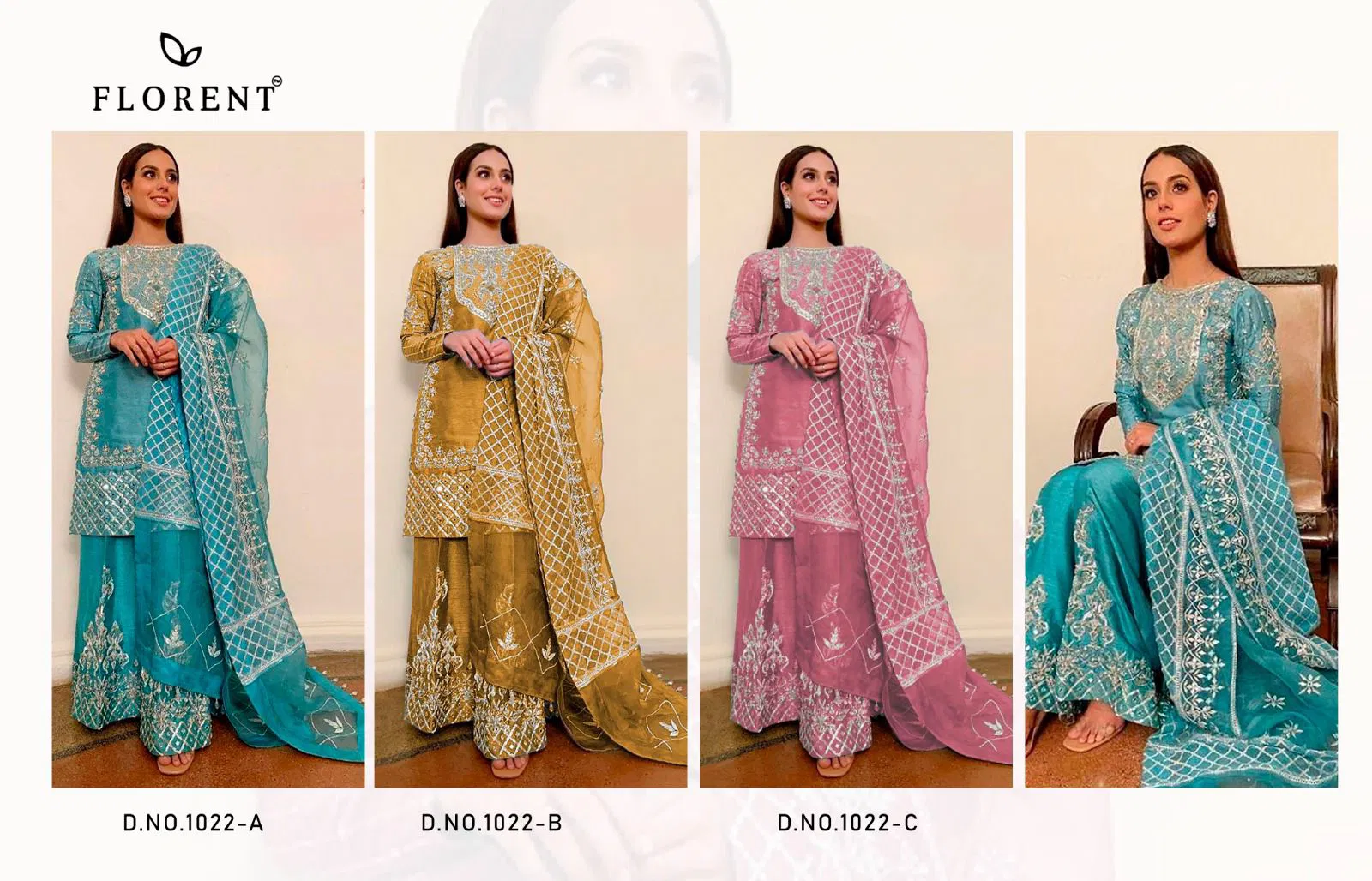Florent 1022  A To C Organza Embroidered Pakistani Salwar Kameez Wholesale Online
